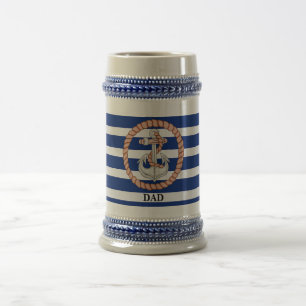 Aangepaste marine Blue Striped Anchor 1 Stein Bierpul
