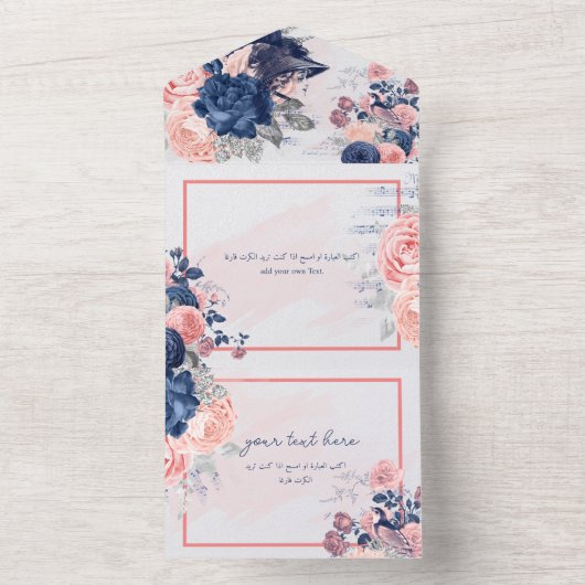 Aangepaste marine & Blush All In One Uitnodiging (Binnen)