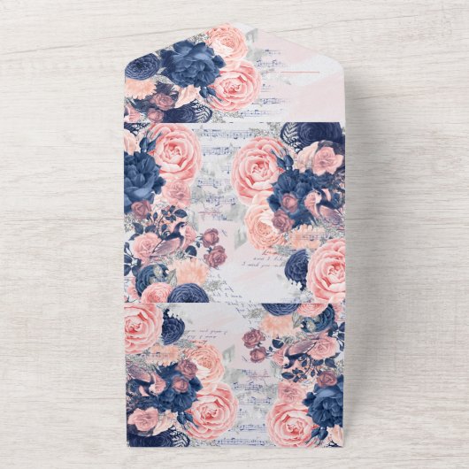 Aangepaste marine & Blush All In One Uitnodiging (Buitenkant)