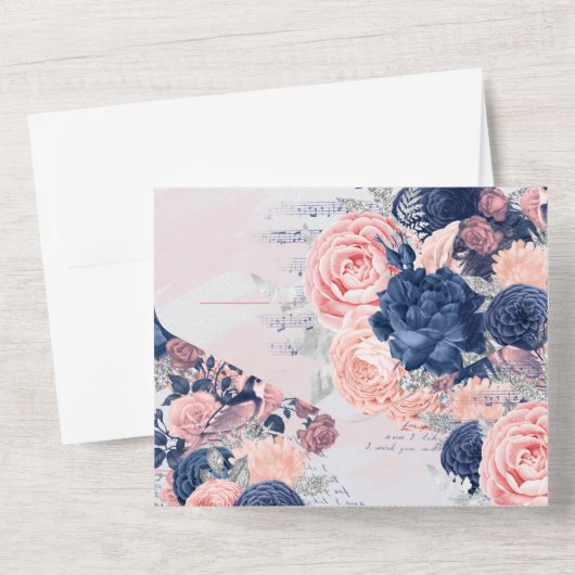 Aangepaste  marine & Blush All In One Uitnodiging (Achterkant)