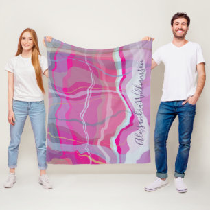 Aangepaste marmeren geruite roze paarse strepen fleece deken