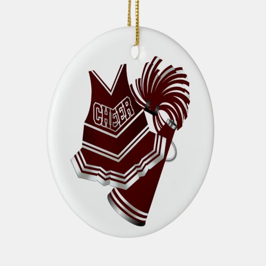 Aangepaste maroon- en witte Cheerleader-versiering Keramisch Ornament (Rechts)