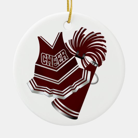 Aangepaste maroon- en witte Cheerleader-versiering Keramisch Ornament (Voorkant)