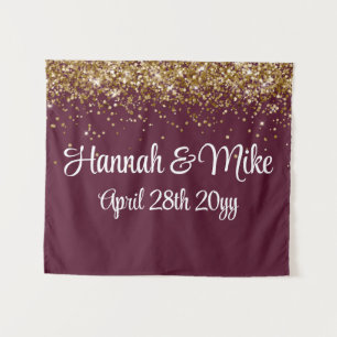 Aangepaste Maroon & Goud Huwelijk Achtergrond Foto Wandkleed