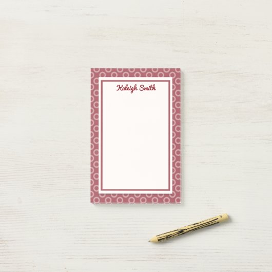 Aangepaste maroon Polka Dots Post It Notes (Op bureau)