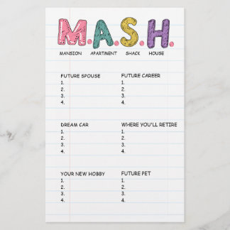 Aangepaste MASH-spel 90s verjaardagsfeestje activi