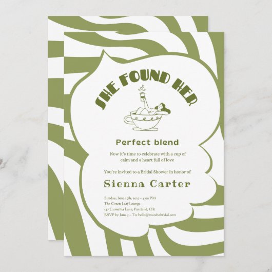 Aangepaste Matcha Bruids Uitnodigen - Bewerkbare S Kaart (Voorkant / Achterkant)