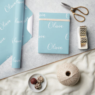 Aangepaste, matige blauwe, groene scriptnaam cadeaupapier