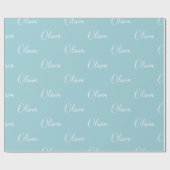 Aangepaste, matige blauwe, groene scriptnaam cadeaupapier (Vlak)