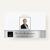 Aangepaste medewerker streepjescode Logo Naam Grij Badge (Voorkant)