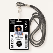 Aangepaste Media Pass Photo ID Business Logo | Zwa Badge (Voorkant met draagriem)