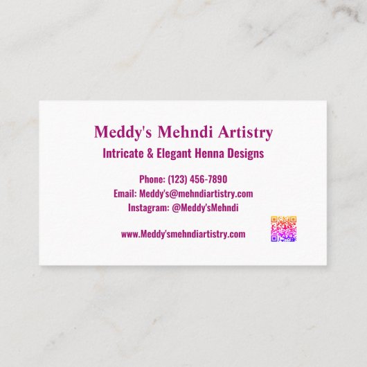 Aangepaste Mehndi Artist Visitekaartje met QR-code (Achterkant)