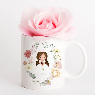 Aangepaste meisje eerste heilige communie groenhei koffiemok