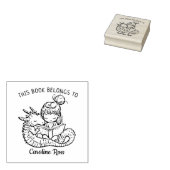 Aangepaste Meisje Lezen met Dragon Bookplate Rubberstempel (Gestempeld)