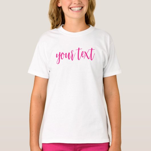 Aangepaste Meisjes Hot Roze Kalligrafie Script Tek T-shirt (Voorkant)