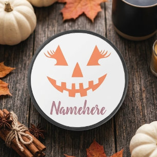 Aangepaste Meisjesachtige Jack O Lantern Pompoen H Hockey Puck