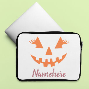 Aangepaste Meisjesachtige Jack O Lantern Pompoen H Laptop Sleeve