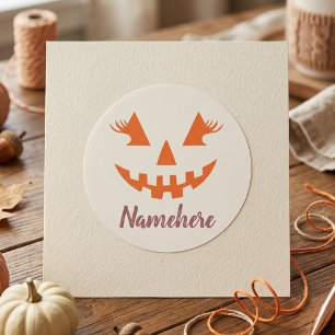 Aangepaste Meisjesachtige Jack O Lantern Pompoen H Ronde Sticker