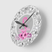Aangepaste meisjesnaam Girly Silver Bokeh Pink Flo Ronde Klok (Hoek)