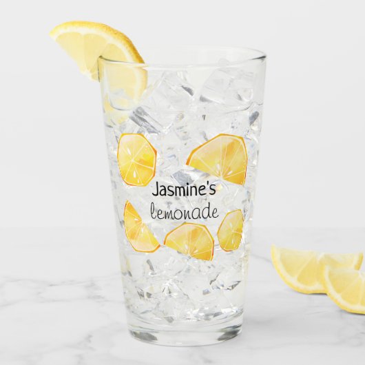 Aangepaste meisjesnaam Lemon Slices Lemonade Glas (Voorkant ijs)