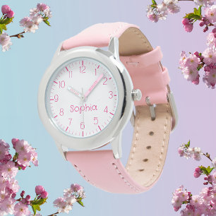 Aangepaste meisjesnaam Roze Kinder horloge