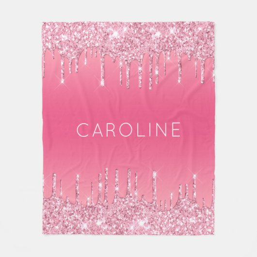 Aangepaste meisjesnaam Zacht roze glitter Dripping Fleece Deken (Voorkant)