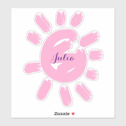 Aangepaste meisjesscriptnaam Cute Pink Sun Sticker (Vel)