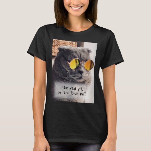 Aangepaste Meme Grappige Blauwe Kat met Bril T-shirt (Voorkant)