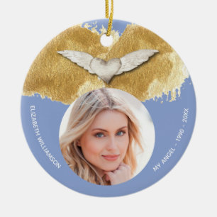 Aangepaste Memorial Angel Wings Keepsake Foto Keramisch Ornament