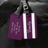 Aangepaste merknaam voor Elegant Paars Striped Pat Bagagelabel