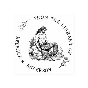 Aangepaste Merman op Rock met Ketting Bookplate St Rubberstempel