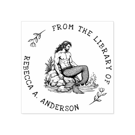 Aangepaste Merman op Rock met Ketting Bookplate St Rubberstempel (Afrduk)