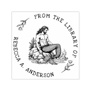 Aangepaste Merman op Rock met Ketting Bookplate St Zelfinktende Stempel