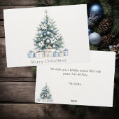 Aangepaste Merry Christmas Blue Green Tree Silver Feestdagenkaart