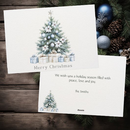 Aangepaste Merry Christmas Blue Green Tree Silver Feestdagenkaart