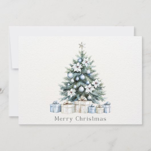 Aangepaste Merry Christmas Blue Green Tree Silver Feestdagenkaart (Voorkant)