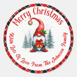 Aangepaste Merry Christmas Gnome rode plaid waterv Ronde Sticker