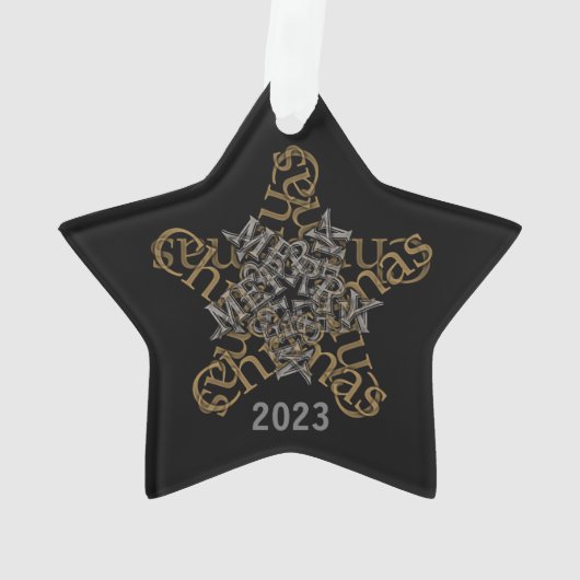 Aangepaste Merry Christmas kalligrafie Star op zwa Ornament (achterkant)