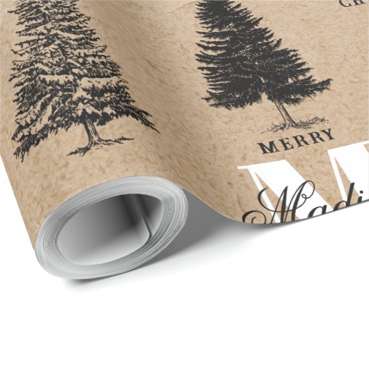 Aangepaste Merry Christmas Kraft  Monogram Cadeaupapier (Rol Hoek)