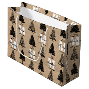 Aangepaste Merry Christmas Kraft Monogram Groot Cadeauzakje