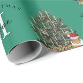Aangepaste Merry Christmas Monogram Tiger & Tree G Cadeaupapier (Rol Hoek)