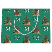 Aangepaste Merry Christmas Monogram Tiger & Tree G Groot Cadeauzakje (Voorkant)