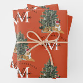 Aangepaste Merry Christmas Monogram Tiger & Tree R Inpakpapier Vel (In situ)