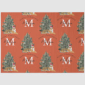 Aangepaste Merry Christmas Monogram Tiger & Tree R Tissuepapier (Voorkant)