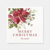 Aangepaste Merry Christmas Waterverf Rode Poinsett Servet (Voorkant)
