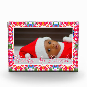 Aangepaste Merry Red Bright Green Christmas Keepsa Fotoblokken