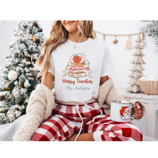 Aangepaste Merry Teacher Retro Kerstmis T-shirt