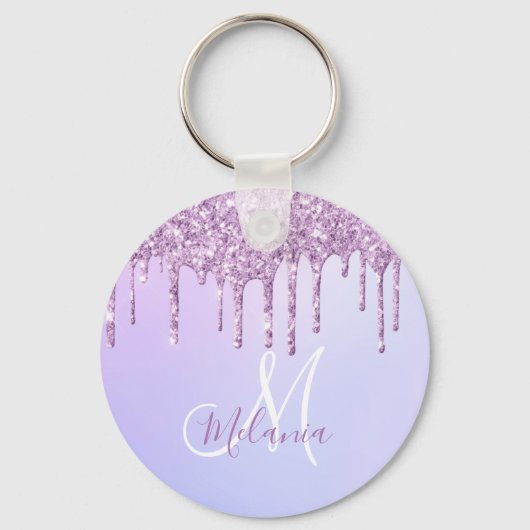Aangepaste Metallic Paarse Drip Lavender Pour Sleutelhanger (Voorkant)
