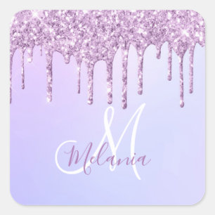 Aangepaste Metallic Paarse Drip Lavender Pour Vierkante Sticker