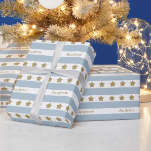 Aangepaste Minimal Stripe Baby Boy Verjaardag met Cadeaupapier